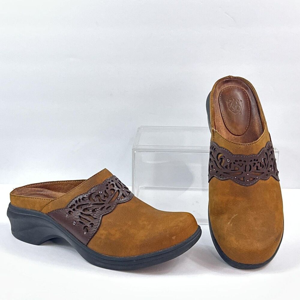 Ariat Tambour Clogs Western Shoes Womens 8B Brown Nubuck Slip On Comfort Mules